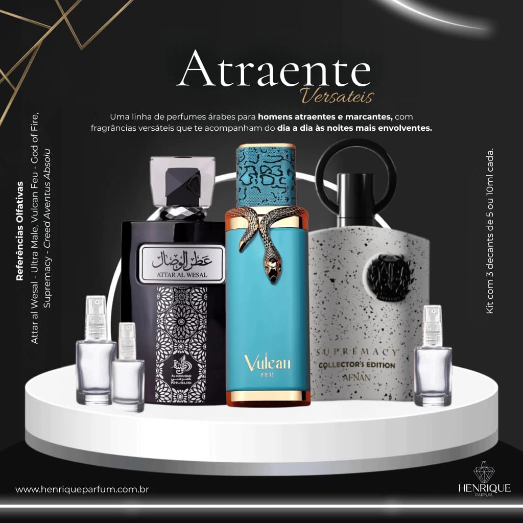 Kit de Decants Masculino Atraente (vulcan Feu + Attar Al Wesal + Supremacy Collector Edition)