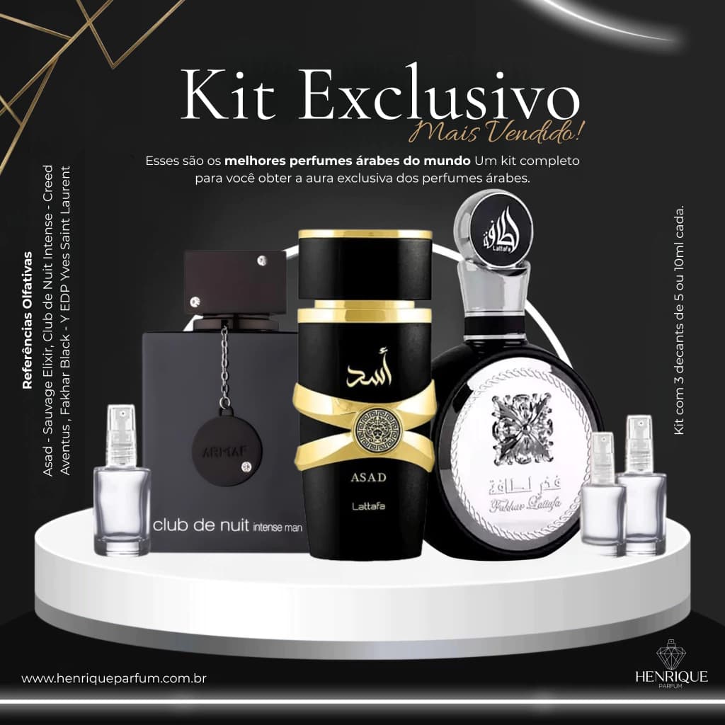 Kit de Decants Masculino Exclusivo (asad + Club de Nuit Intense Man + Fakhar Black)